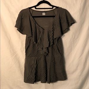 Olive Green Short Sleeve Ruffle Blouse